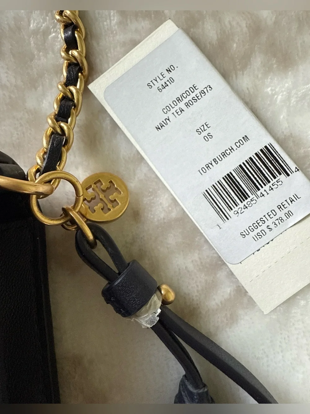 Tory Burch Fleming Soft Printed Floral Navy Leather Wallet Chain Crossbody Bag